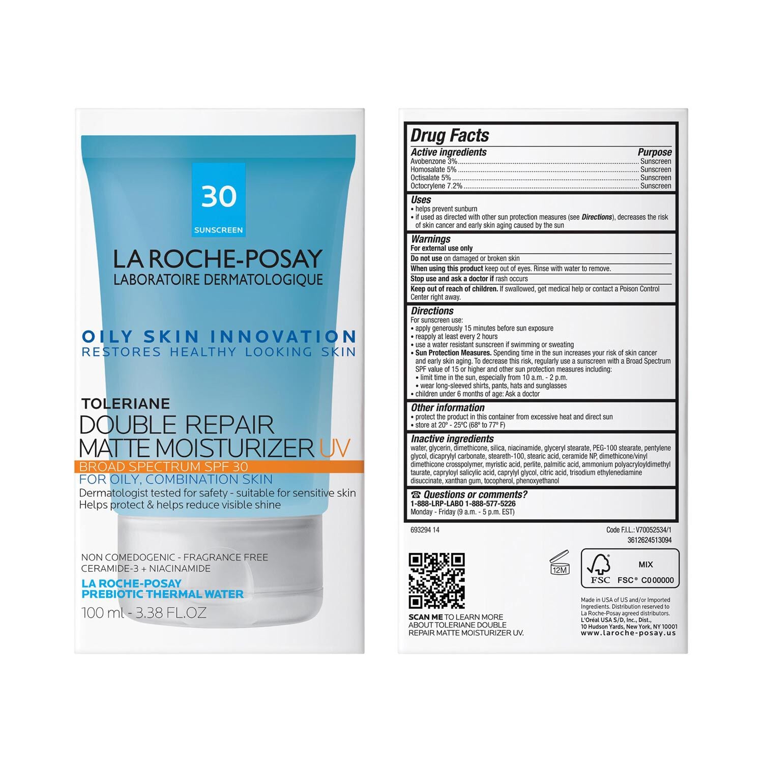 Toleriane Double Repair Matte Face Moisturizer SPF 30 for Oily Skin